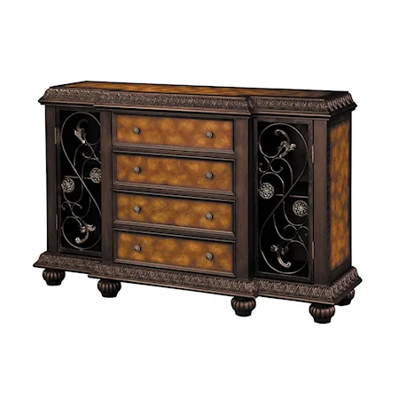 Iron Scroll Four Drawer Credenza